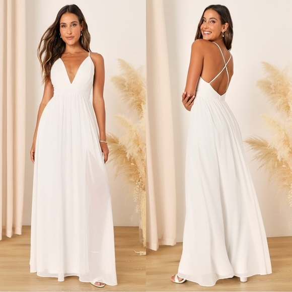 NWOT Lulus‎ Ballroom Bliss White Pleated Maxi Dress - Picture 1 of 7